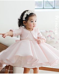 Perlrosa Juwel, wunderschöne zweiteilige Satin-Hochzeitsblumenkleider, knielang, schöne Prinzessin-Mädchen-Festzug-Kleid, Party-Kleider mit Jacke