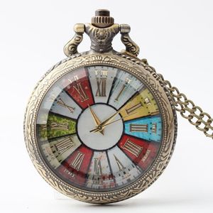 Caso de vidro relógio de bolso colar homens mulheres steampunk cadeia relógios vintage numerais romanos quartzo fob relógio