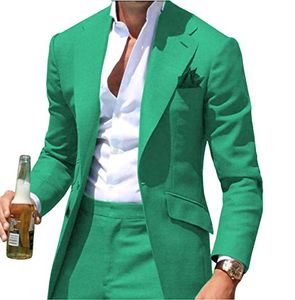 2020 Son Tasarım Erkek Yemeği Takım Elbise Damat Smokin Groomsmen Düğün Takım Elbise erkekler için Blazer Trendy Yeşil (ceket + Pantolon) terno