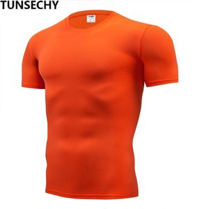TUNSECHY T-shirt de cor pura TUNSECHY Men manga curta compressão T-shirts apertadas Camisa S- 4XL Roupas de Verão Transporte gratuito T200619