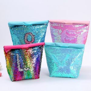 Mermaid Sequin Coolers Insulated Lunch Bag Handbag Office Food Container School Outdoor Picnic Children Kids Bento Bags 4 Colors DBC BH2787