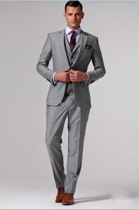 Açık gri damat smokin çentik yaka ince fit sağdıçlar erkek gelinlik mükemmel adam ceket blazer 3 parçalı suppacket pantolon v236q