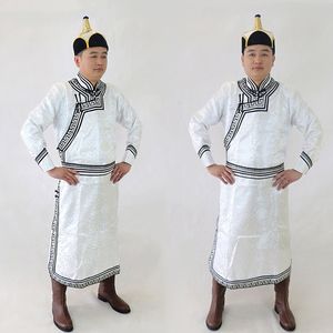 Male Adult Mongolian Wedding Daily Clothing from Genghis Khan's hometown Man Mongolia White Gown Robe Dance Performance Clothes