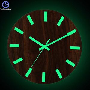 Настенные часы с цифровым номером 3d Luminous Silent Simple Quartz Hanging Clocks Wood Minimalist Watch Home Decor Glow Dark 12 дюймов Y200109