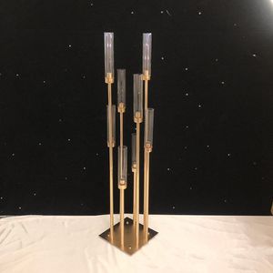 810 kafaları Mumluklar Yol Kurşun sahne Tablo Centrepiece Altın Metal Düğün Mumluk ZZA1366a için Pillar Şamdan Standı backdrops'u