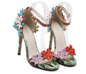 Sıcak Satış-Sevimli çiçek ayak bileği kayışı tasarımcı slaytlar sandalet kadınlar yüksek topuk elbise ayakkabı lüks yüksek topuklu Boyutu 35