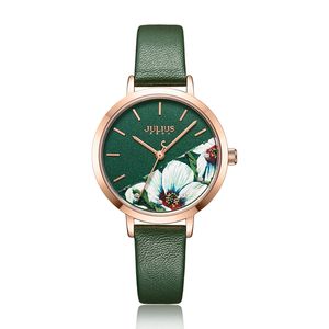 Julius watch Green Green Girl Girl Watch Flower Design Delicato orologio regalo orologio per GF con confezione regalo Imballaggio JA-1089