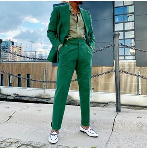 Custom Made Yeşil Yaz Plaj Düğün Damat smokin Slim Fit Erkekler Suits Yakışıklı Best Man Blazers 2 adet Ceket Pantolon Groomsmen Prom Parti