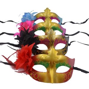 Masquerade Parti Venedik Maskeleri-12 adet Lüks Çiçek Kenara Yarım Yüz Seksi Kadın Dans Parti Maskeleri Düğün Sahne mix renk
