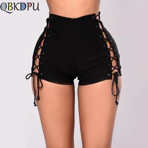 Kadınlar Yüksek Bel Yan Mini Şort Bandaj Siyah Kot Şort Kot 2019 Kadın seksi parti Club Beach Sıcak pantolon Dantel-up
