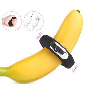 Anelli vibranti in silicone USB ricaricabile vibrazione maschile ritardo eiaculazione erezione anello di blocco giocattoli del sesso per gli uomini MX191228