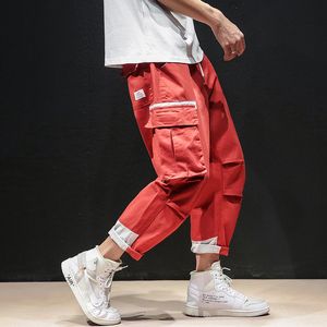 Primavera outono maré maré macacão macacão cargo calças homens coreano moda solta tornozelo-comprimento calças streetwear multi bolsos calças homens homens