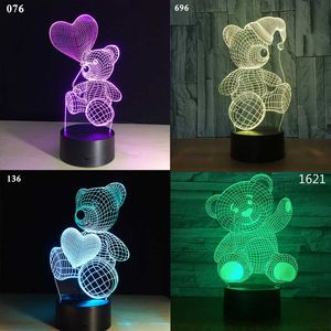 Cartoon Love Heart Bear Shape Table lamp USB LED 7 Colors Changing Battery Desk Lamp 3D Lamp Novelty Night Light Kid Children's day gift Toy