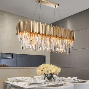Lâmpadas pendentes modernas led chandeliers iluminação linha de aço inoxidável luzes de luxo ouro sala de jantar hotel