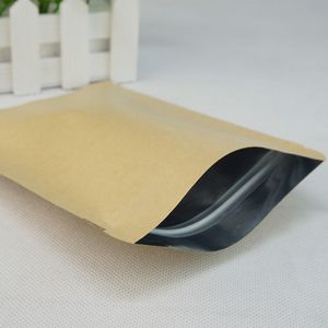 Çikolata Topu Aperatif Kağıt Paketi Fermuar Sıfırlanabilir, 16x24 cm 100 adet / grup Kahverengi Kraft Kağıt Alüminyum Folyo Kilitli Çanta, Mylar Teabag Zip Torbaları