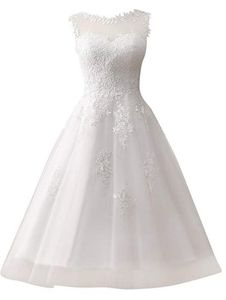 Scoop Zarif Gelinlik Prenses Kısa Gelinlik Tül Vintage Gelin Kıyafeti Aplikler Yüksek Kalite Küçük Beyaz Elbiseler