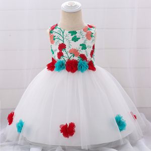 2019 Yenidoğan Vaftiz Elbise Kız Elbise Elbise Çiçek Baskı Prenses Kız 1. Doğum Günü Elbise Parti ve Düğün 0 2 Ay