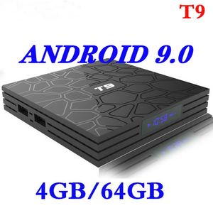 4G/64G Smart TV Box Android 9.0 T9 4K RK3318 Quad Core 4GB 32G USB3.0 Установите верхние коробки 5G Dual Wi -Fi Media Player со светодиодным дисплеем