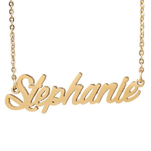 Stephanie personalizado 18k banhado a ouro aço inoxidável script nome colar charme placa de identificação colares jóias presente NL-2430