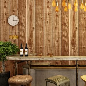 Papel de parede de grão de madeira imitação de tábua de madeira quarto teto estilo chinês sala de estar loja de roupas 3D papel de parede de grão de madeira