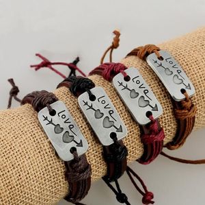 Новый браслет Bracelet Charm Double Heart Love Кожаный браслет мода дешевая пара ювелирных украшений для мужчин и женщин