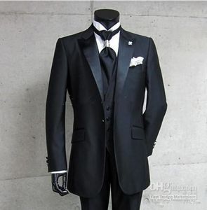 Yeni Gerçek Pic Tek Düğme Siyah Damat smokin Tepe Saten Yaka Sağdıç Sağdıç Erkekler Düğün Damat (ceket + pantolon + Vest) 4148 Suits
