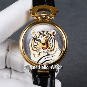 New Bovet Fleurier Amadeo 44 мм Швейцарские кварцевые мужские часы 18K желтый золотой тигр татуировки нарисованный циферблат кожаный ремешок часы Hello_Watch 6 цвет