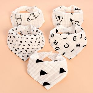 INS Baby Bibs 100% Cotton Triangle Towel 4 Layers Newborn Burp Cloth Baby Scarf Bandanas White Black 16 Designs Optional DHW3758