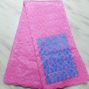 5Yards / pc Linda rosa francês bordados flor net rendas e tecido de renda malha africano para o vestido BN136-7