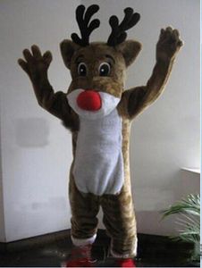2018 Yüksek kalite sıcak EMS ücretsiz gönderim Rudolph ren geyiği Maskot Kostüm Klasik Karikatür Kostüm Yetişkin Boyutu
