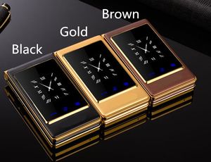 Unlocked Gold Flip Çift Ekran İş cep Telefonları Kıdemli Lüks Çift Sim Kart Kamera MP3 MP4 3.0 Inç Dokunmatik Ekran Erkekler Adam Cep Telefonu