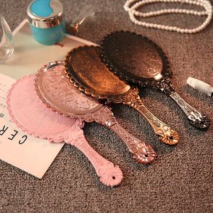 Romantic vintage Lace Hand-held Mirror Bronze Gold Black Pink Makeup Mirrors Cosmetic Tool 4 Colors Free Shipping