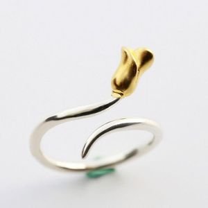 Оптово-Простой дизайн Серебряный цветок Rose Ring Почки Gold Tone Matt регулируемый Midi кольцо размер 925 ювелирных изделий