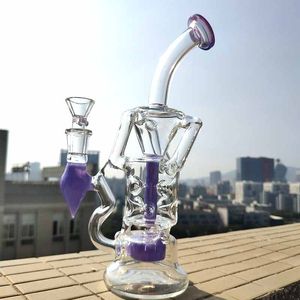 Bong colorido Double Recycler Dab Rigs Turbine Perc Oil Rig Fab Egg Glass Bongs Bent Type Water Pipes Unique Pipe With Bowl HR319