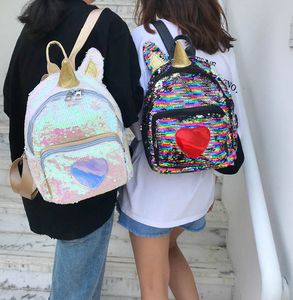 Backpack Girl Student Sequin Unicórnio em forma de ombro saco para iPad carteira cosméticos, adorável presente 4 estilos