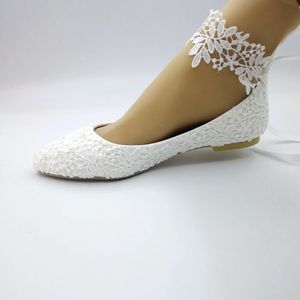 Белые кружевные туфли ручной работы с женской обувью, фотографии показывают свадебные туфли подружки невесты на плоской подошве с мягкой подошвой US4-10 5284Q