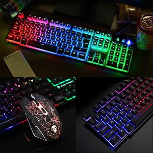 T6 luminous keyboard and mouse set desktop computer game robotic feel Keyboard Mouse Combos dhl free