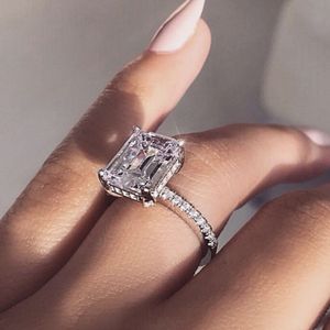 Anel de compromisso elegante Vecalon 925 prata esterlina declaração anel de festa de diamante aliança de casamento anéis para mulheres joias