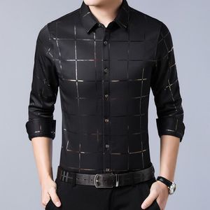 Novo camisa masculina moda marca homens manga longa camisa casual xadrez vestido social camisas slim ajuste homens roupas