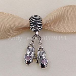 Andy Jewel Authentic 925 Sterling Gümüş Boncuklar Pembe Yünlü Eldivenler Dungle Charm Charms Uyum Avrupa Pandora Tarzı Takı Bilezikler Kolye 791181