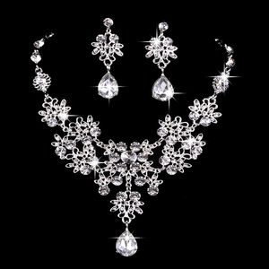 6 cores mulheres Bling Cristal De Noiva Conjunto De Jóias de prata diamante declaração de Casamento colar Dangle Brincos para a noiva Damas de Honra Acessórios