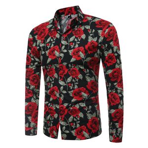 Frühling Floral Bedrucktes Hemd für Männer Neue Mode Langarm Blume Herren Hemden Männlich Slim Fit Casual Männer Hemd