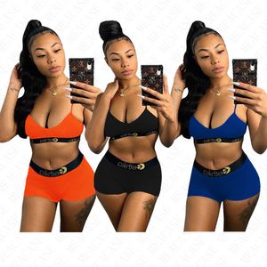 Mulheres Designer Swimsuit 2 peça Treino Swimwear tankinis Sports Cortar Top Bra Vest + Shorts Bikini Set Beachwear Swim Bath D61706 Suit 2020