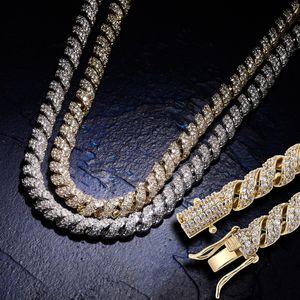 New Deigner Gold Closed Mens Bling Full Diamond Twist Chain Choler Ожерелье для мужчин Ice Out Cubic Zirconia Miami Curb Hip Hop Rapper Украшения