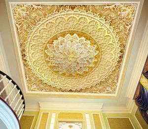 Пользовательские фото обои Home Decor Большой Европейский стиль Классический узор Роскошная 3D гостиная потолок золота алмазные цветочные фрески