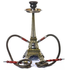 Paris Kulesi Şekilli Nargile Set Akrilik Metal Çift Hortum Cam Su Tütün Borular Shisha Sigara Filtresi Arabian Oil Kuleleri Aksesuarları