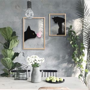 Настенные современные картины Кошка гостиная украшения росписью ресторан прозрачные стекла кошек фон висит черно-белая роспись