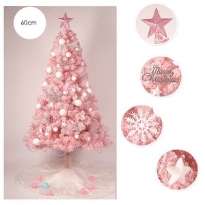 Hoyvjoy 180cm flocking rosa árvore de Natal mini árvore decorações de ano novo com luz LED e decorações pequenas atacado personalizado
