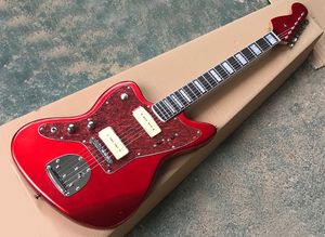 Фабрика оптом металлическая красная левша электрическая гитара с P 90 пикап, фретузина, предлагая индивидуальные услуги