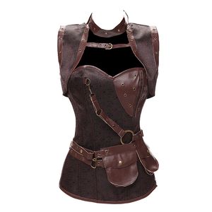 Dobby Faux Deri Punk Korse Çelik Kemikli Gotik Giyim Bel Eğitmen Bask Steampunk Corselet Cosplay Parti Kıyafetleri S-6xl Y19070201